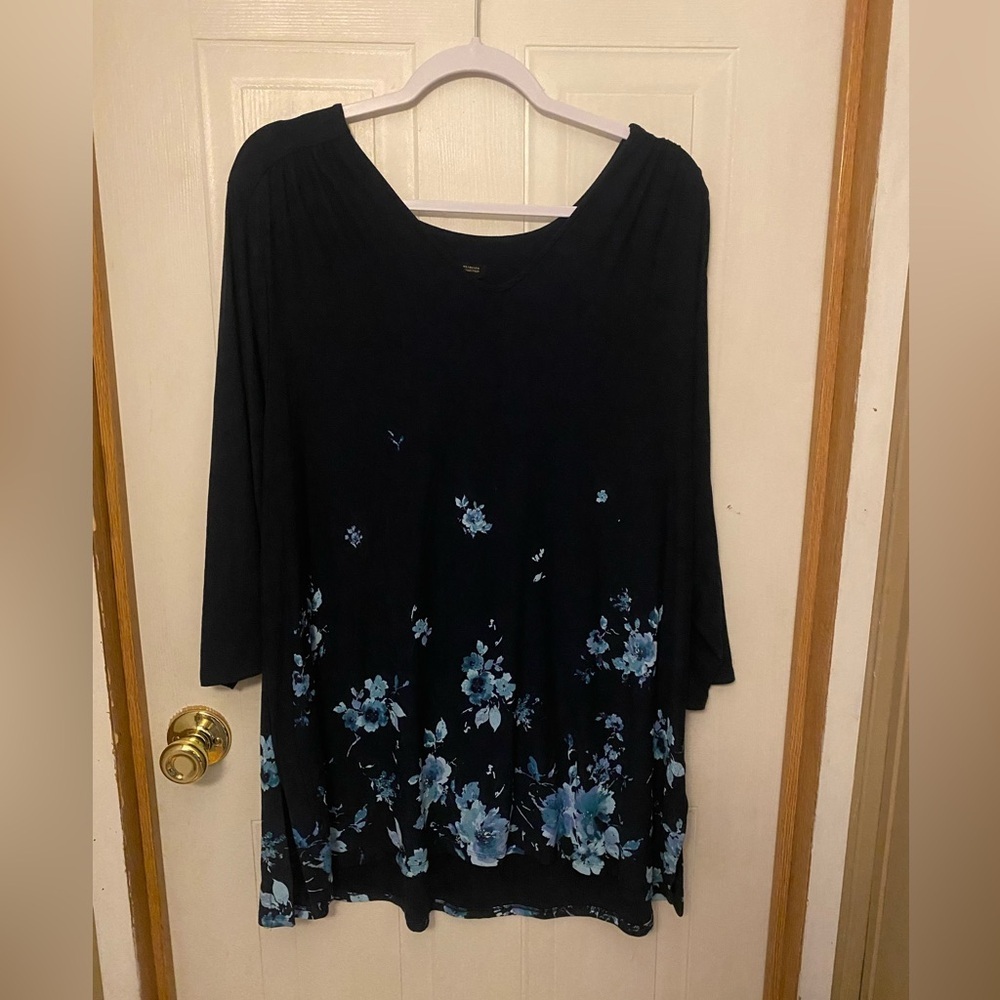 J. Jill Wearever Navy Tunic with Blue Floral Border